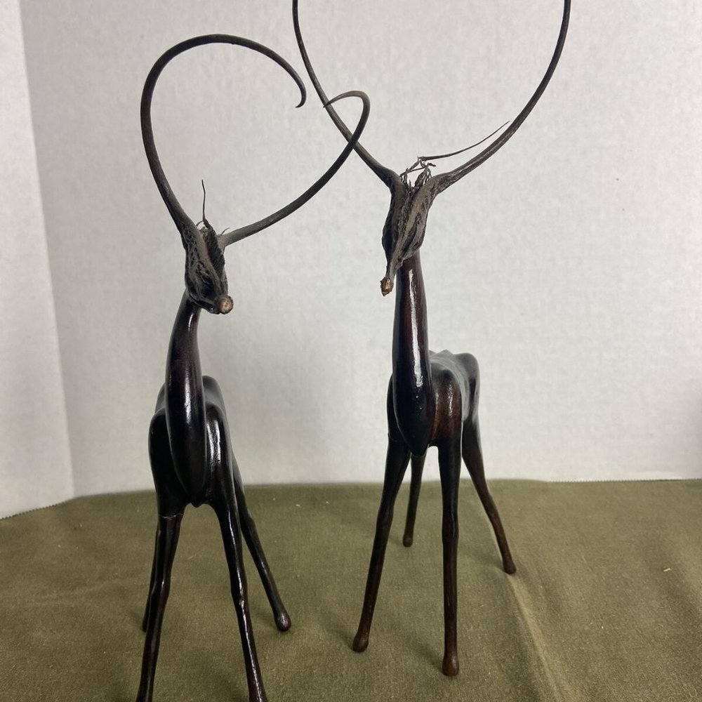 Brutalist Hand Carved Dark Wood Stag Deer Figurine